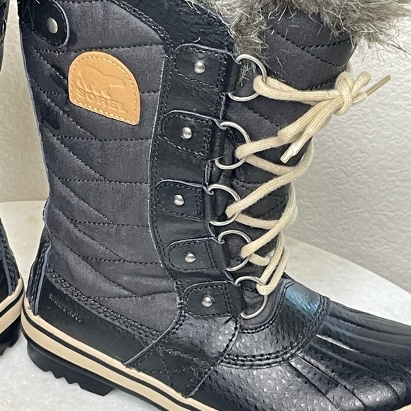 SOREL boots leather fur lined Tofino II waterproof sz 6 EU 37 black canv… - Picture 8 of 11